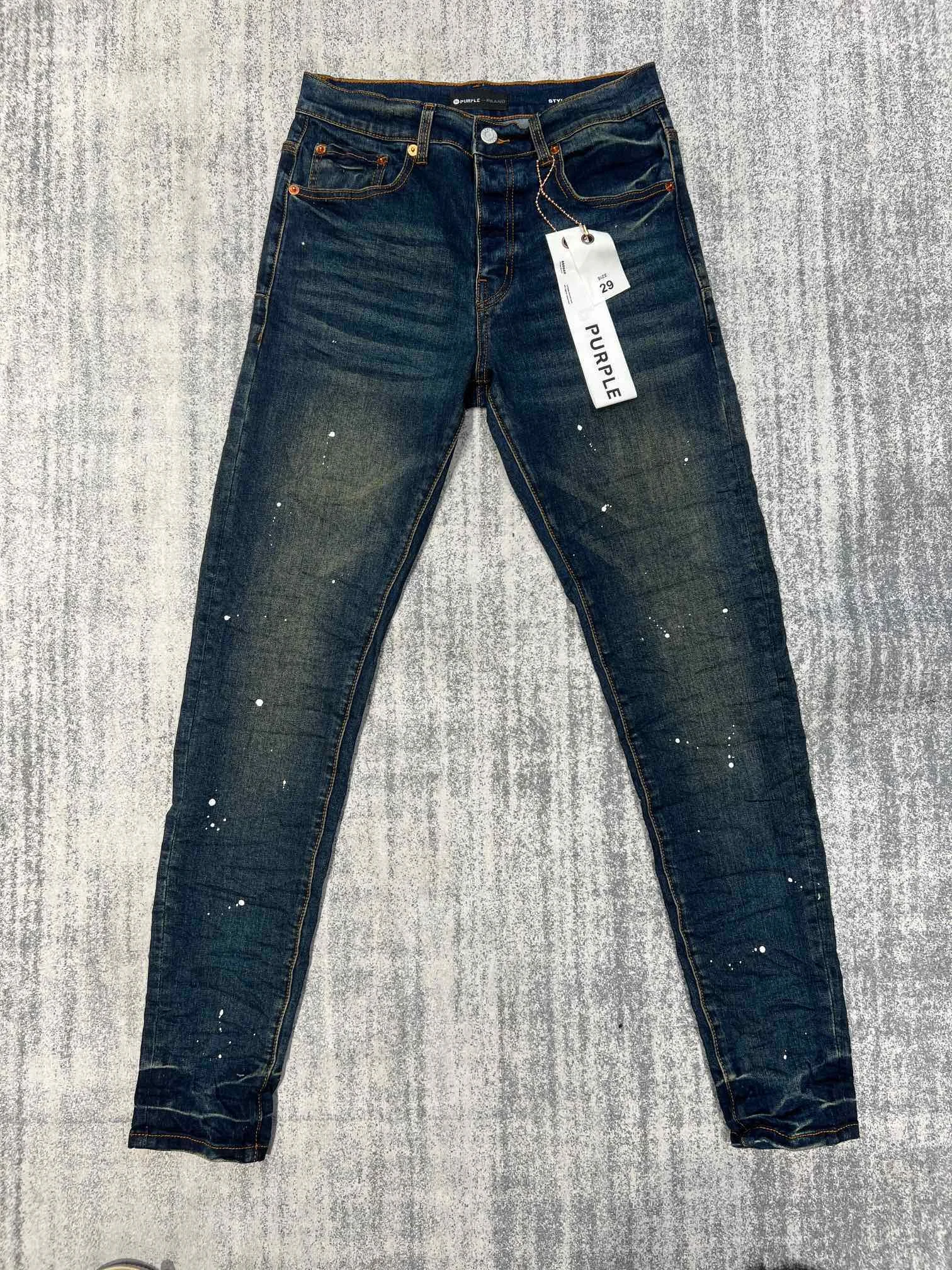 

Purple brand designer fashion online sale Men's High Street Denim Slim Fit Washed Make Old Damaged Destroyed Hole Stretch Jeans