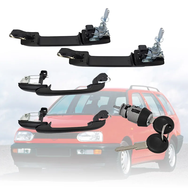 

Front Rear Outer Door Handles Ignition Lock Core for 1992-1995 VW Golf Jetta Vento-EU 1H0837207/B/C 1H4839205 1 Set