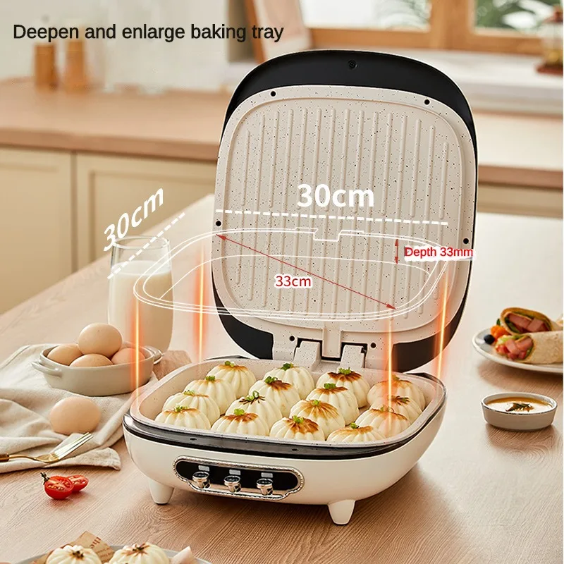 220V Crepe Maker Double-Sided Heating Pancake Maker Non-stick Cake Baking Machine Home Pancake Pan with Big Size and Depth 3