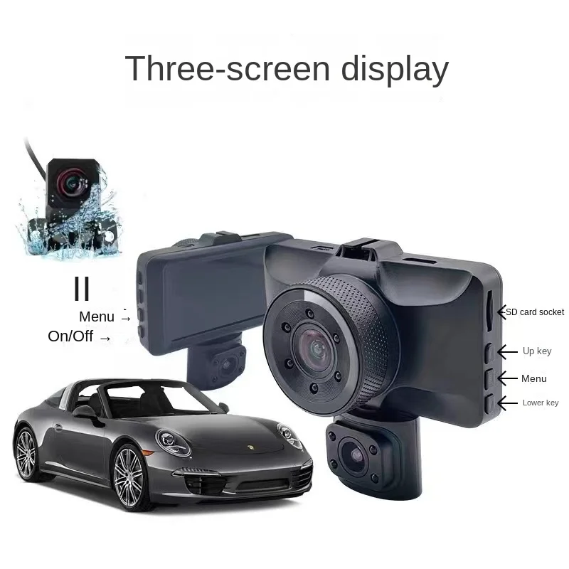 

New X8 2 or 3 Cameras Car DVR Front and Rear Inside, 3 Inch HD 1080P 3 Lens Dash Cam IR Night Vision,Loop Recording,car Blakbox