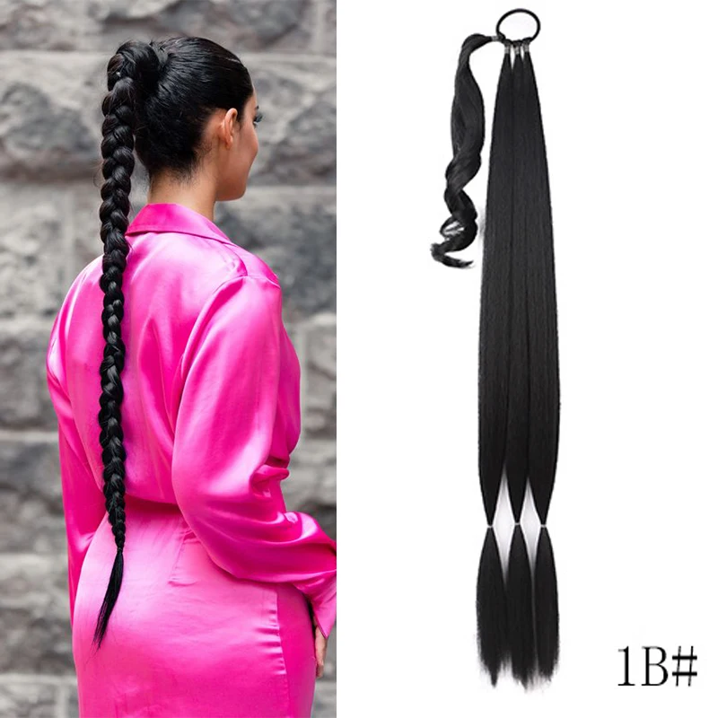 

DIY Braids Ponytail Hair Extensions Long Box Braid Fake Tail Black Synthetic Braided Hairpiece Ponytail for Women Heat Resistant