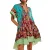 Color Vintage Print Mini Dresses Women Spring Summer New V-neck Short Sleeves Folds Loose Irregular Short Dress Fashion Vestidos