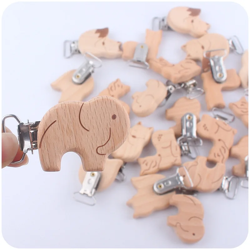 

1Pcs Animal Shape Metal Dummy Clip Beech Wood Pacifier Clips for Baby Handmade Pacifier Chian Nipple Holder Accessories Findings