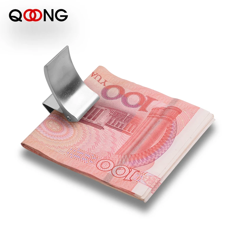 QOONG Lettering Stainless Steel Silver Money Clip Holder Slim Pocket Cash ID Credit Card Metal Clips Wallet QZ40-009 metal money clip