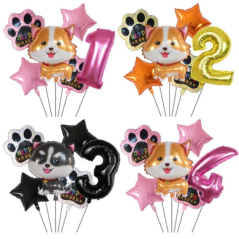 6 stücke Corgi Husky Helium Ballons Haustier Hund Pfote Knochen Cartoon Tier Ballon Geburtstag Party Dekoration Baby Dusche Globos Kinder spielzeug