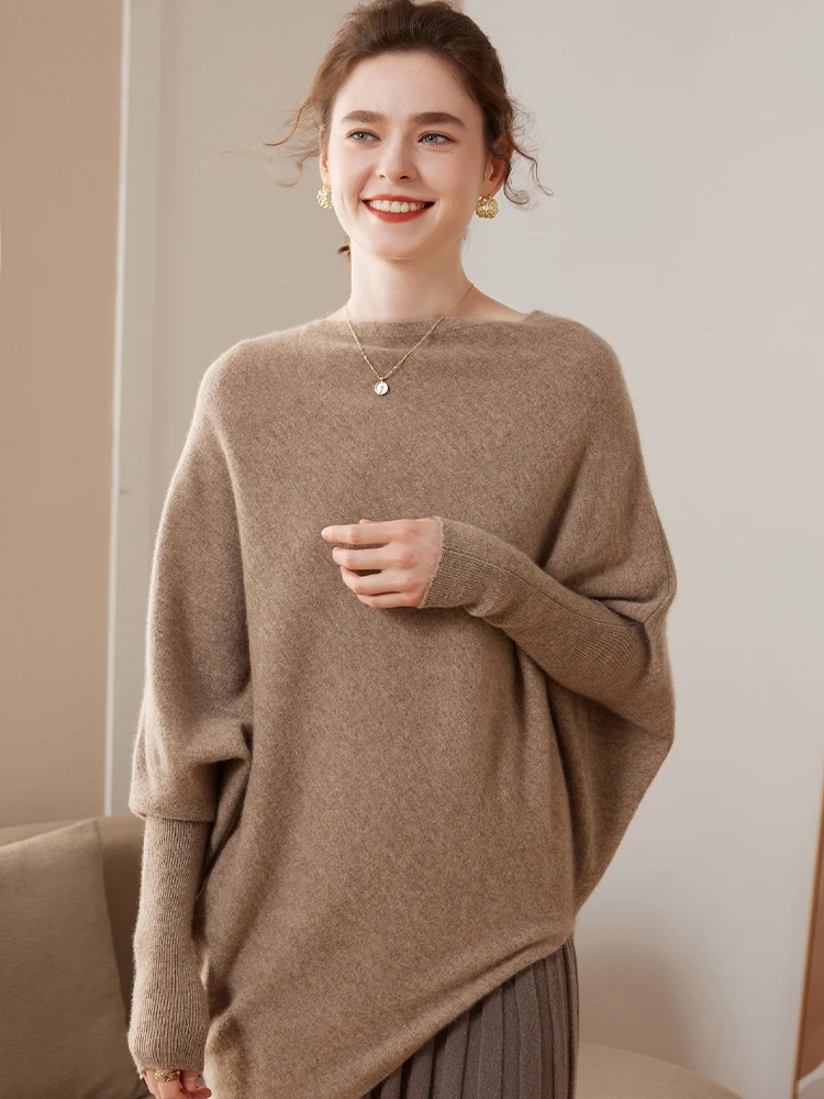 

New Women Sweater High Quality 100% Cashmere Pure Color Bat shirt O-Neck Pullover Cashmere Knitted Winter Spring Sweaters Tops