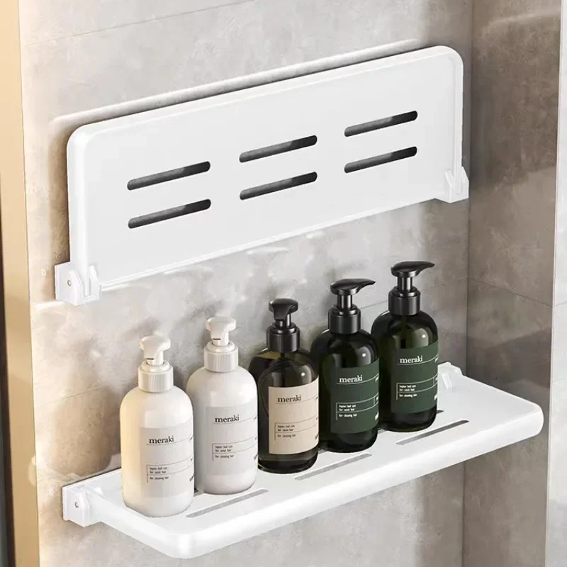 1PC Bathroom Storage Rack Foldable Bathroom Vanity Organiser No Hole Hanging Organiser Vanity Organiser Bathroom Organiser Shelf 5