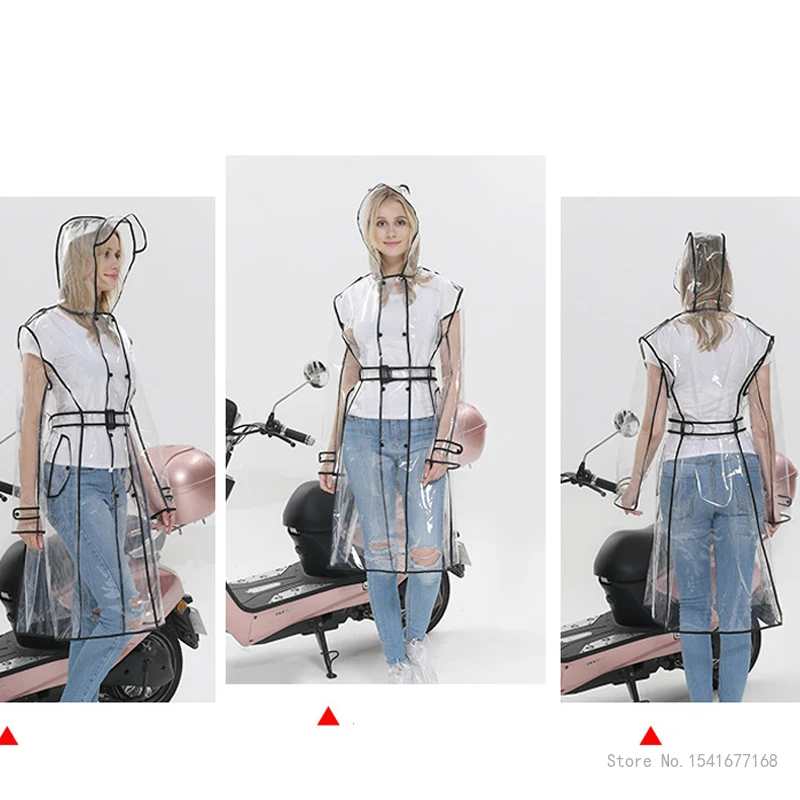 Waterproof Transparent Plastic Long Raincoats for Women and Men, Rain Coat, Hooded Jackets with Belt, EVA, Clear, Fashion, 1Pc