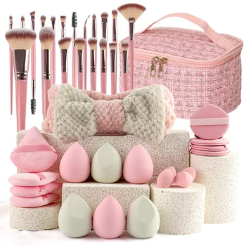 40 pezzi kit di strumenti per trucco con borsa per cosmetici da viaggio set completo per doppio scopo asciutto e bagnato combinazione di pennelli per trucco di bellezza per tutto il viso