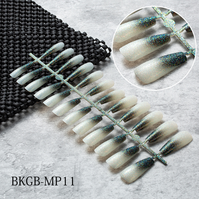False Nail Gradient Pink Glitter Powder Designs Artificial Nail Tips Detachable Fake Nail Decoration Press on Nails Art