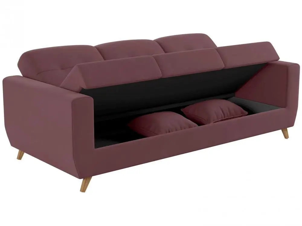 Sofá-cama Casal 3 Lugares com Baú Reclinável Veludo Matrix Pâmela 3