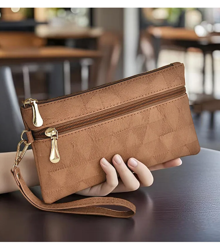 Lange Damen-Geldbörsen aus Leder, einfache modische Clutch-Tasche, lässige Handytaschen für Damen, große Kapazität, Reißverschluss-Geldbeutel für Damen – Detail 14