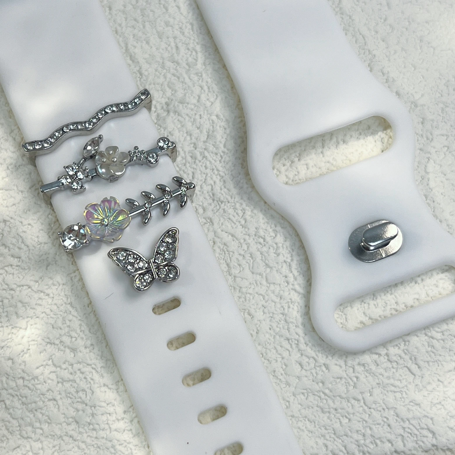Chic Silicone Strap with Metal Charm Accents - Fashionable Watch Band Accessories