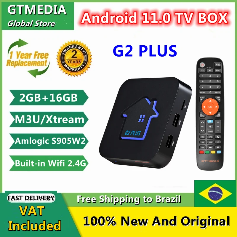 

GTMEDIA G2 PLUS Smart TV Box Android 11.0 2GB+16GB Quad Core 4K HD 3D Video Media Player Home Theater TV Set Top Box Support M3U