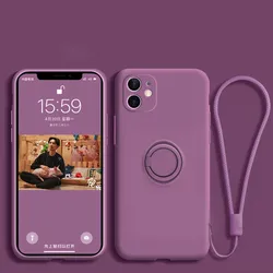 Liquid Silicone Magnetic Phone Case with Ring Holder Stand Cover - S22 (Dark Purple)