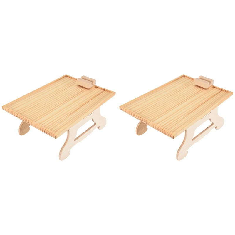 

2X Bamboo Sofa Tray Table Clip On Side Table For Wide Couches Arm, Foldable Couch Tray With 360° Rotating Phone Holder