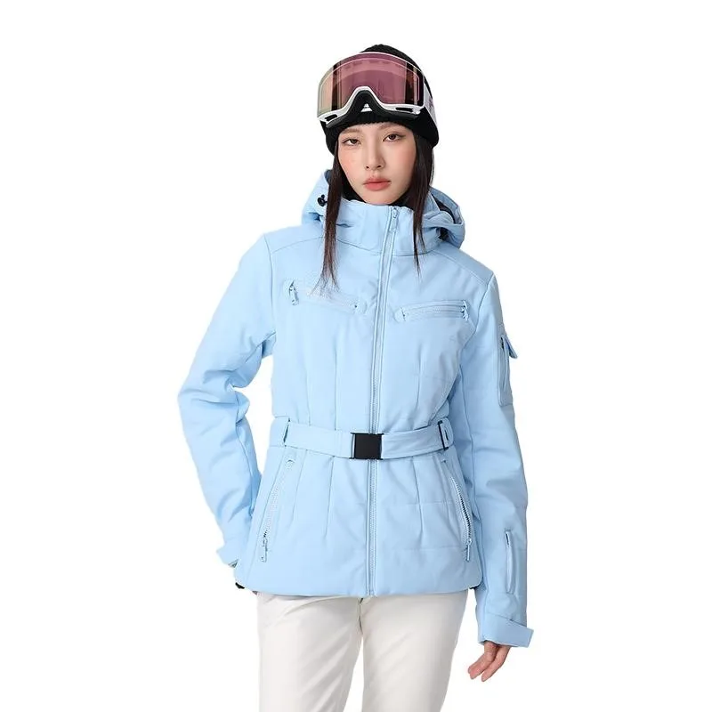 New Elastic Fabric Slim Fit Veneer Double Board Thick Quilted Ski Coat Women's Windproof Waterproof and Breathable Skiing Jacket