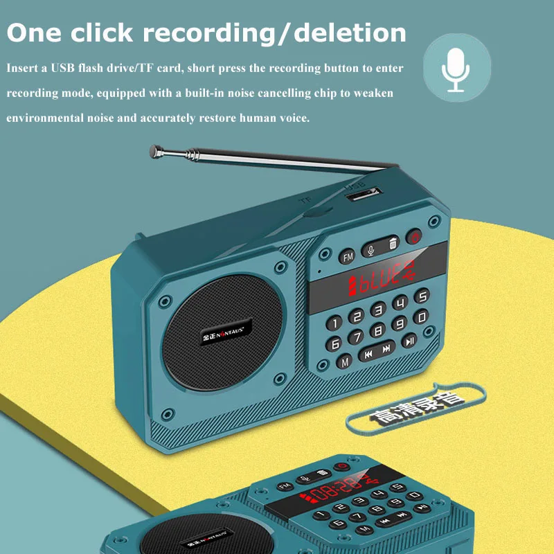 Mini Portable FM Radio High Sensitivity Radios Receiver Wireless Hifi  Bluetooth Speaker with Mic Support Recording TF USB Play