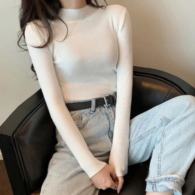

Autumn Women Pullover Sweater Women Basic Half Turtleneck Knitting Sweaters Female Long Sleeve Soft Jumper Tops