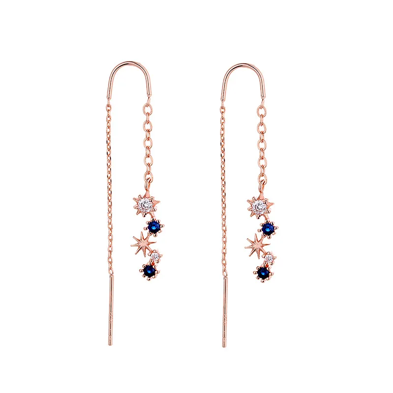Drop Earrings Asymmetrical Blue Starry Star Female Dazzling Micro-inlaid Zircon U-shaped Fashion Jewelry
