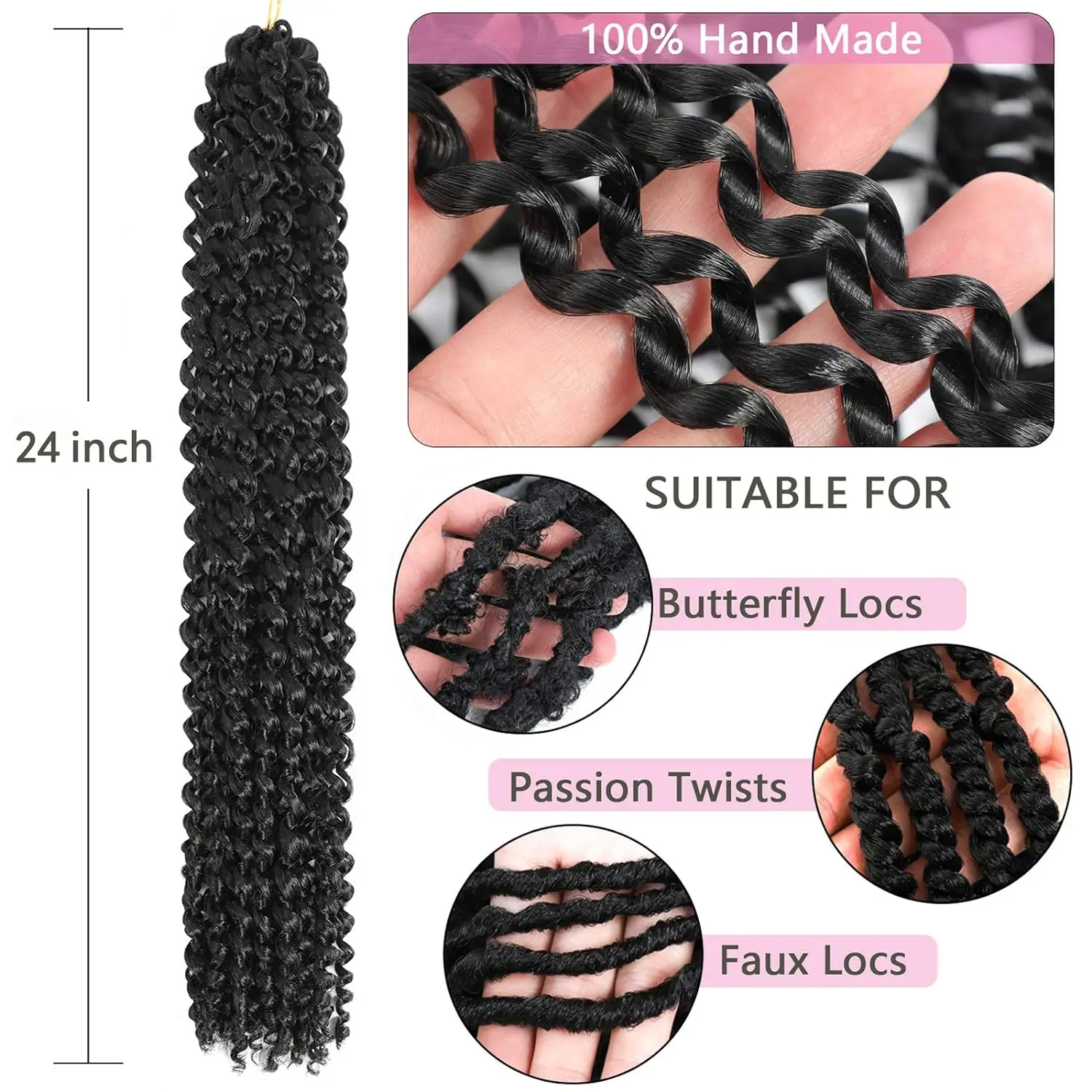24" Passion Twist Hair 8Packs Freetress Water Wave Crochet Hair Synthetic Curly Braiding Hair For Butterfly Locs Crochet Braids 4