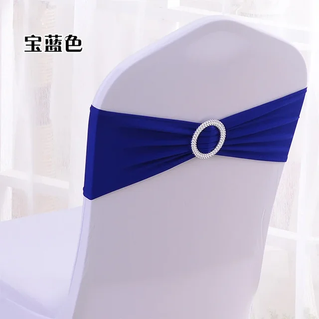 Housses de chaise extensibles en Lycra et Spandex, 50 pièces/lot, bandes avec boucle coulissante pour décorations de mariage, vente en gros, ceintures de chaise avec nœud 6