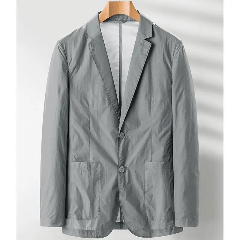 2023 New Black Suit Men Business Office Sunscreen Spring Summer Trench Coat Thin Suit Slim Brand Casual Long Sleeve Jacket