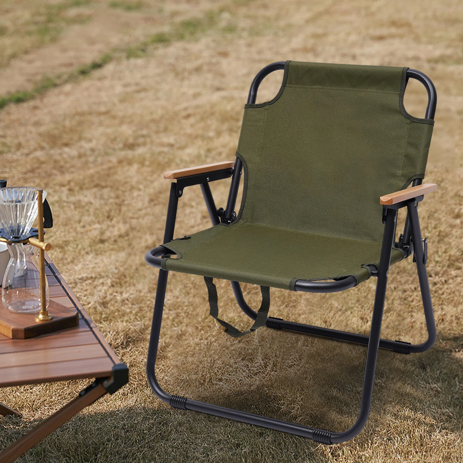 Foldable Outdoor Camping Chair Oxford Fabric Portable Folding 287lbs Capacity W/Armrests Backrest Green for Beach Hiking Picnic 4
