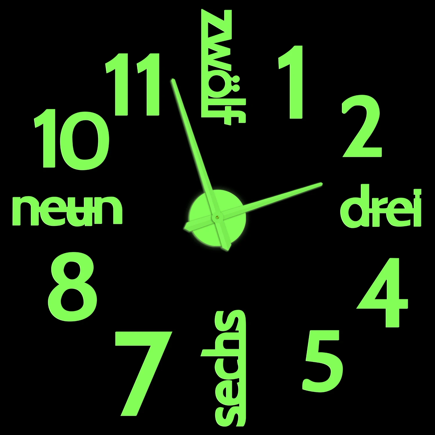 

German Language Arabia Numerals DIY Stickers Wall Clock Glow in Dark For Bedroom Easy to Read Illuminated Large Silent Watch