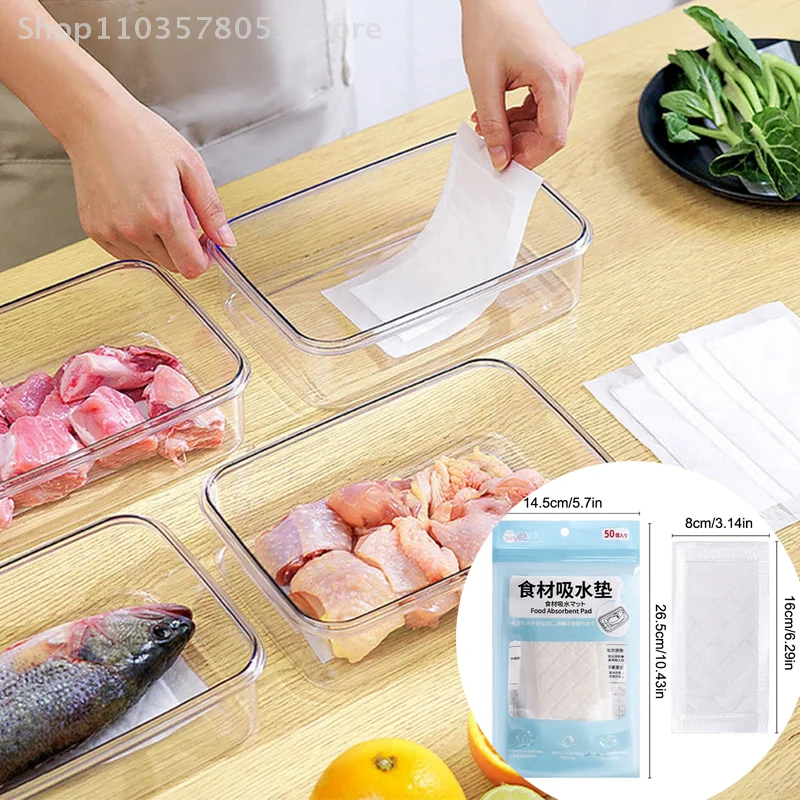 50Pcs Food Absorbent Paper, Kitchen Rapid Absorbent Drying Pads, Kitchen Tool For Keeping Meat Fish Poultry Produce Dry