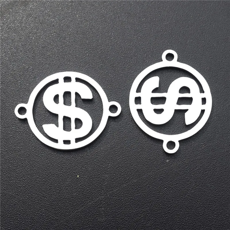 

Dollar Sign Stainless Steel Connector Link 2 Loop US Money Charm for Diy Bracelet Jewelry Findings 5 Pieces Pack