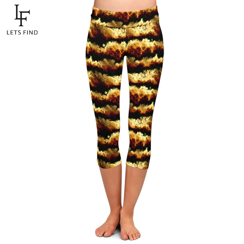 LETSFIND Beauiful 3D Clouds Digital Printing Soft Capri Leggings High Waist Slim Women Fitness Mid-Calf Leggings