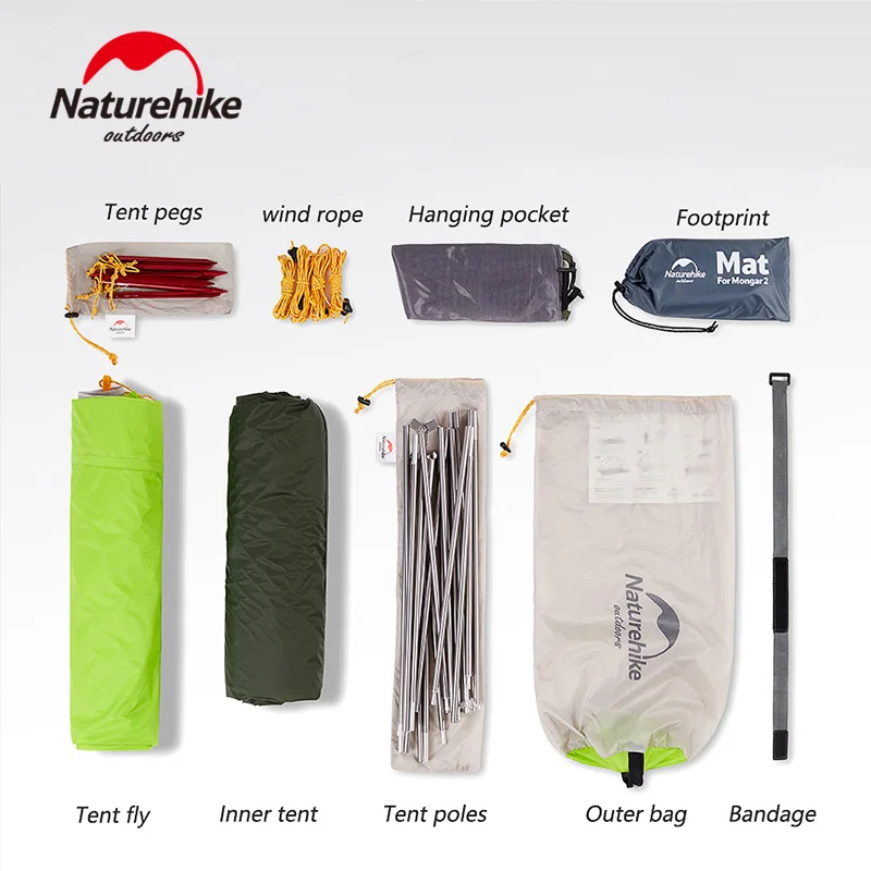 Naturehike Mongar Tent 2 Person Ultralight Professional Waterproof & Windproof for Camping Backpack
