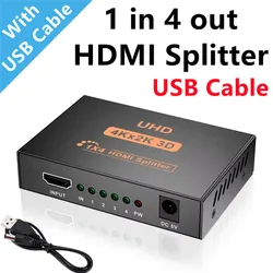 4K Ultra HD Audio Video HDMI Splitter - 1 Input to 4 Outputs with Amplifier Adapter (1x4 USB Cable)