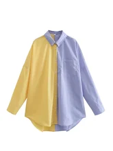  Woman Elegant Patchwork Long Sleeve Loose Shirt 2022 Spring Fashion Female Single Breasted Shirts Ladies Casual Oversized Tops 