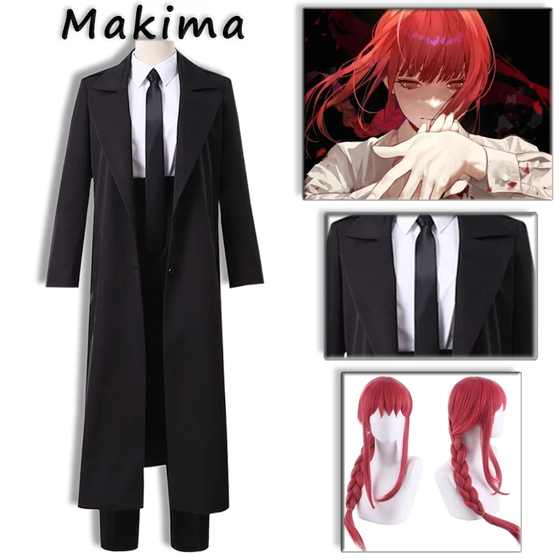 

Makima Cosplays Chainsaw Man Costume Black Trench Shirt Tie Pants Makima Wig Suit Gloves Stocking Power Sexy Nurse Women Uniform