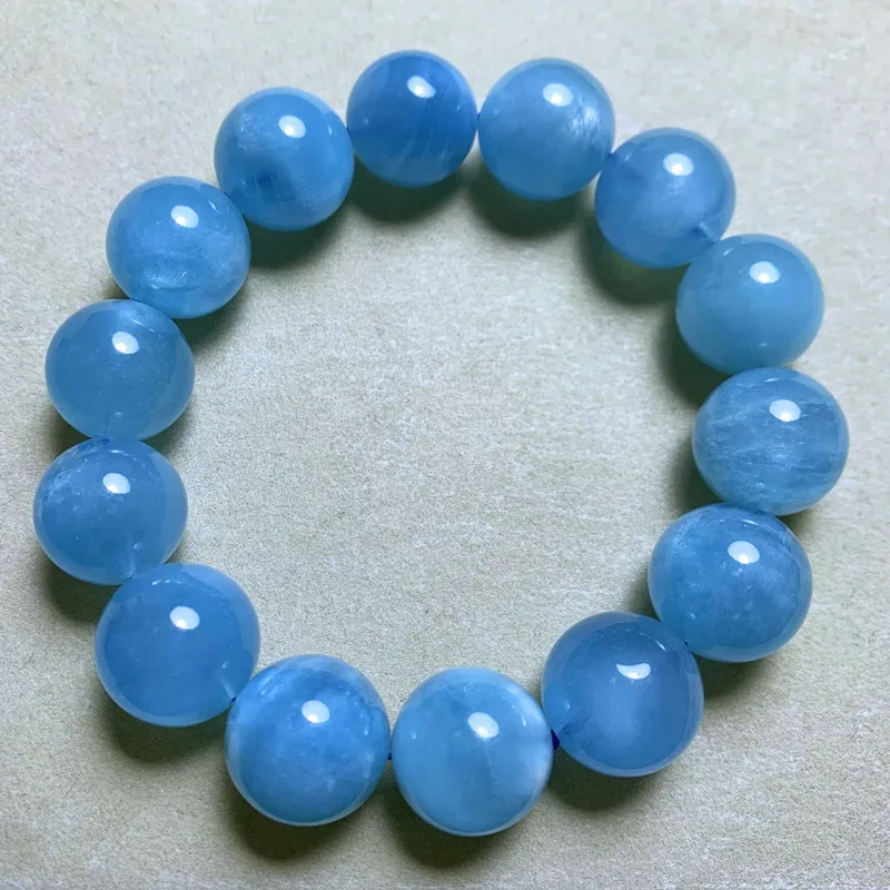 MUKO GEMS Aquamarin Round Bead Stretch Bracelet Blue 15mm 10