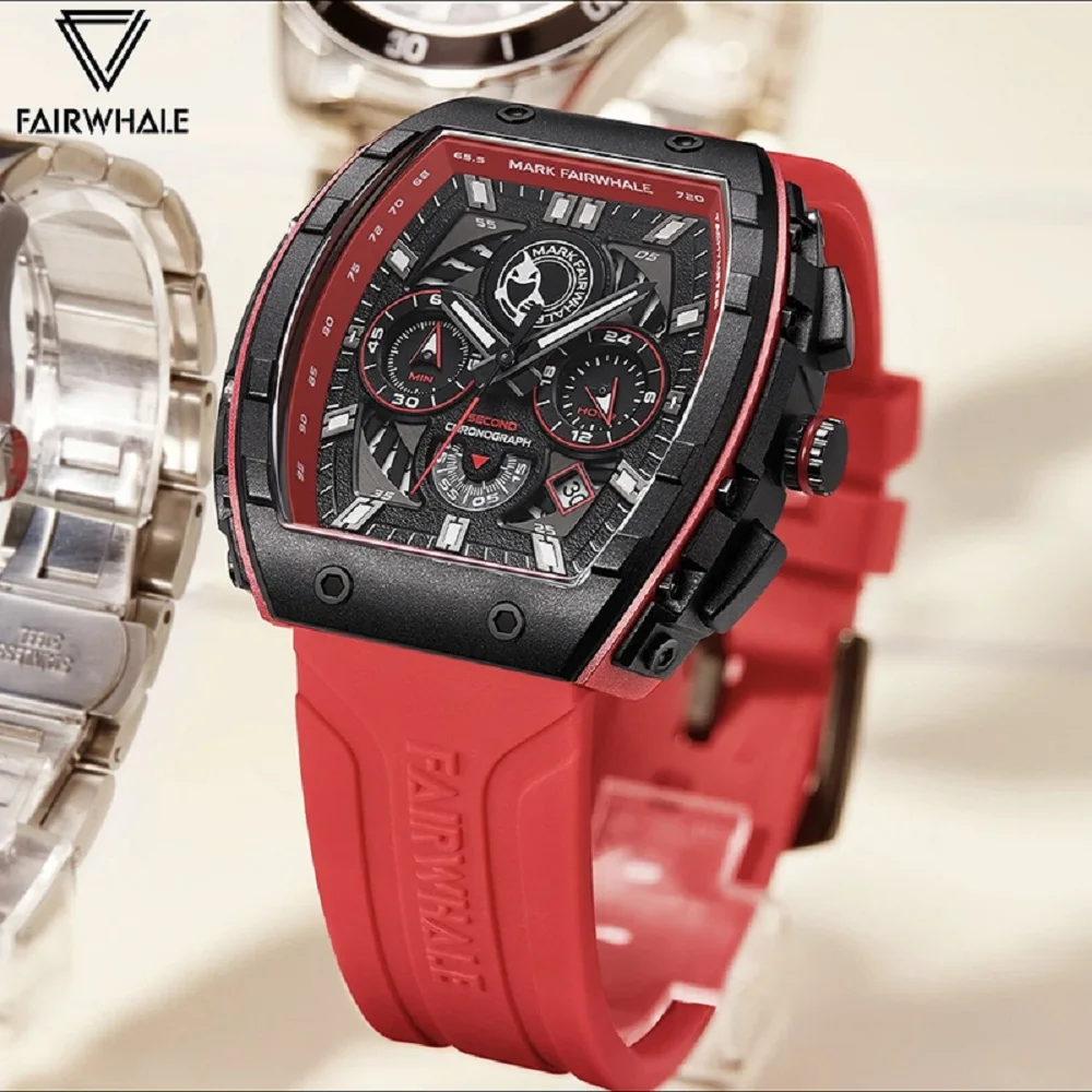 

Sports Quartz WristWatch Fashion Brand Mark Fairwhale Multifunctional Silicone strap Waterproof Tonneau Watch For Men Reloj 2023