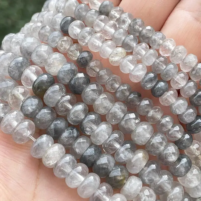 

Natural Cloudy Quartz Stone Beads Rondelle for Necklace Bracelets Loose Strand 15" 3x6/4x8mm DIY Jewelry Making Free Shipping