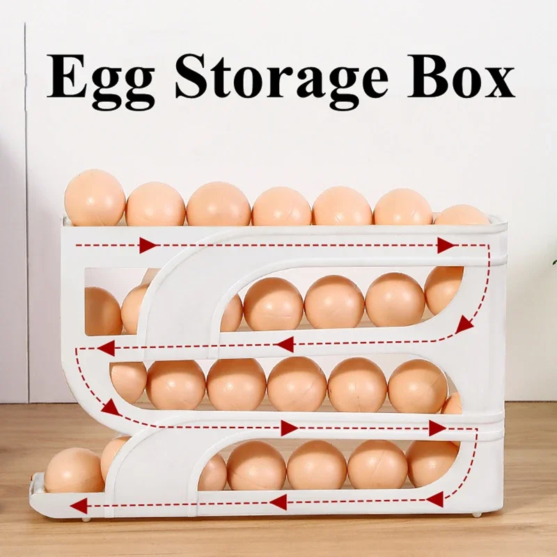 Household Automatic Rolling Egg Storage Box Kitchen Refrigerator Side Door Egg Preservation Rack Egg Boxes 4 Layer Eggs Storage 4