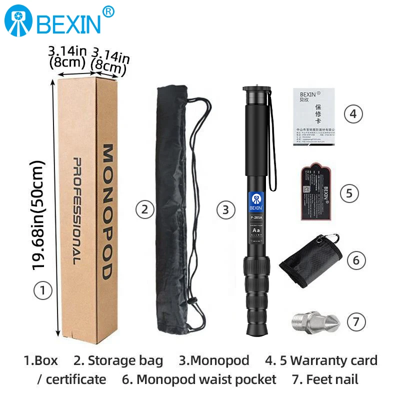 BEXIN 휴대용 여행용 모노포드 브래킷, 디지털 DSLR 카메라용 삼각대 볼헤드 장착, 전문가용 알루미늄 합금, P285A