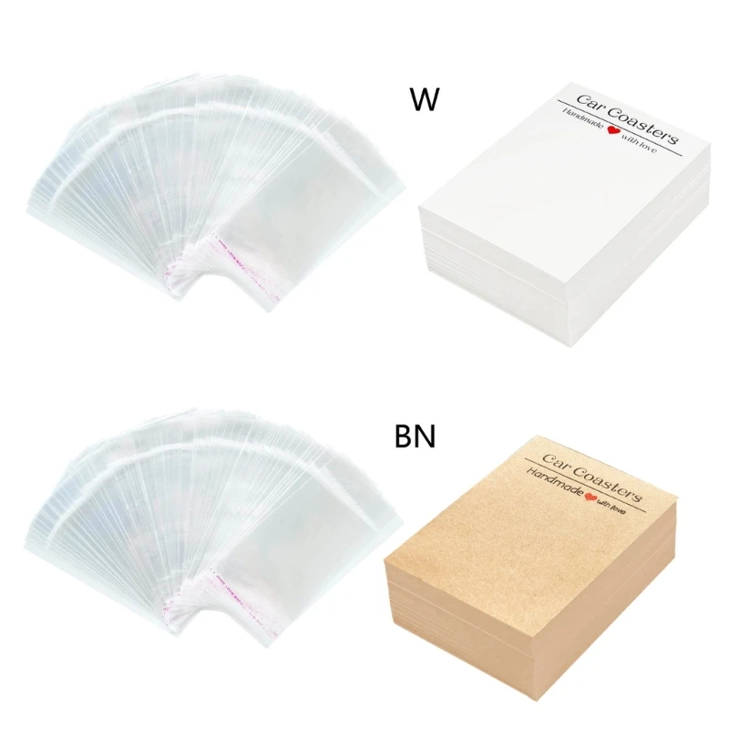 

100 Pcs Car Packaging For Selling Sublimation Coasters Cards with Bags 264F