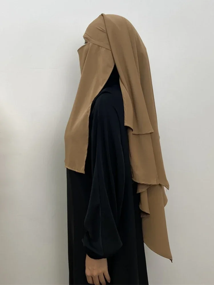 Niqab Muslim Women Veil Short Khimar 2 Veil Face Cover Hijab Scarf Burqa Islamic Hijabs Wrap Turban Ramadan Eid Prayer Jilbab