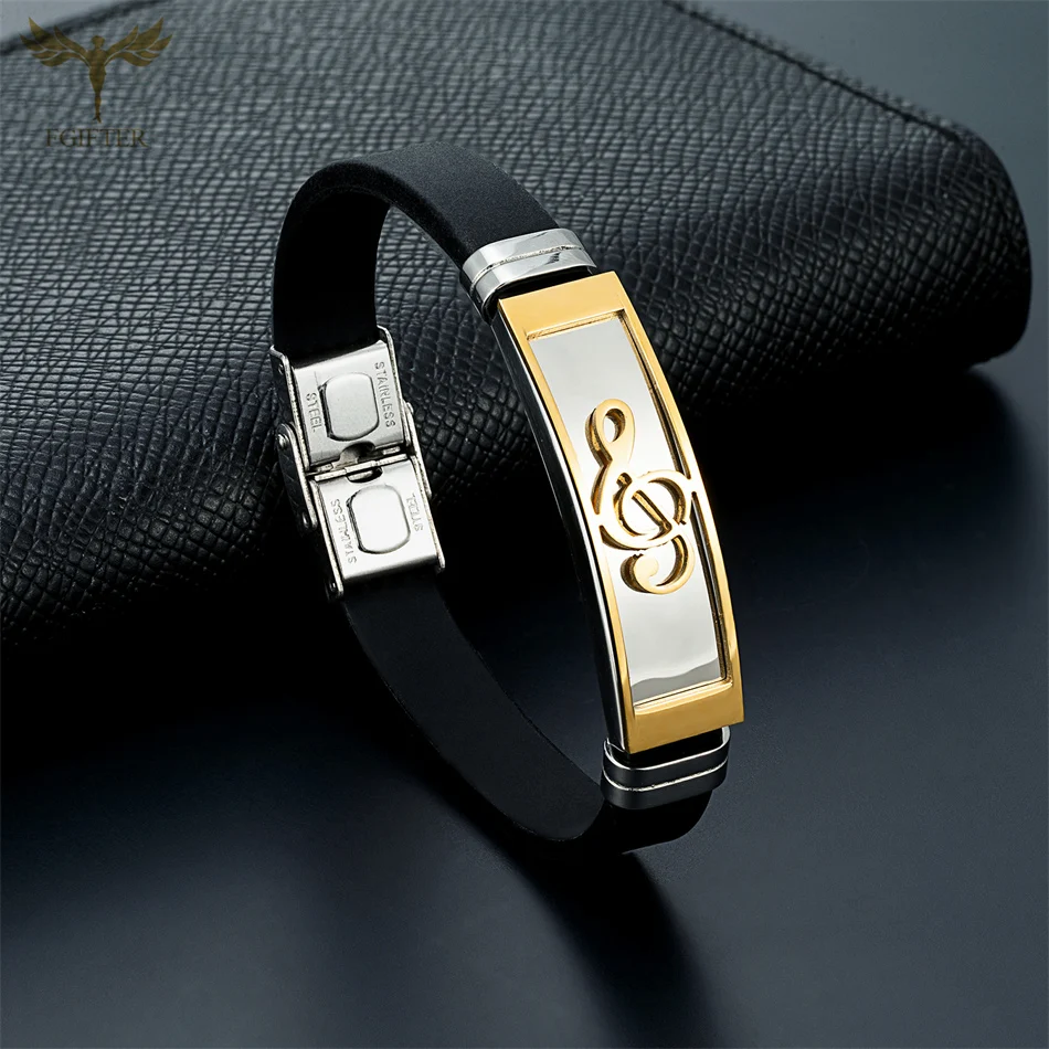 Golden Music Symbol Rock Hiphop Bracelets Colors Silicone