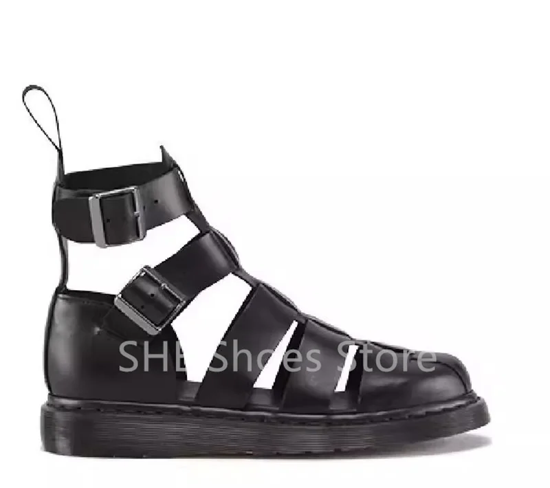 Roman Weaving Hollow Out Men's Genuine Leather Casual Sandals Summer Breathable Cool Boots Round Toe Chunky Bottom Male Sneakers