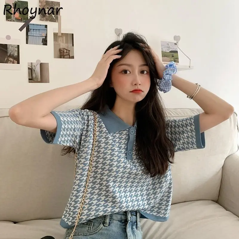 

Pullovers Women Plaid Summer Hot Sale All-match Crop Loose Lovely Casual Design Fashion Simple Basic College Teens New Arrival
