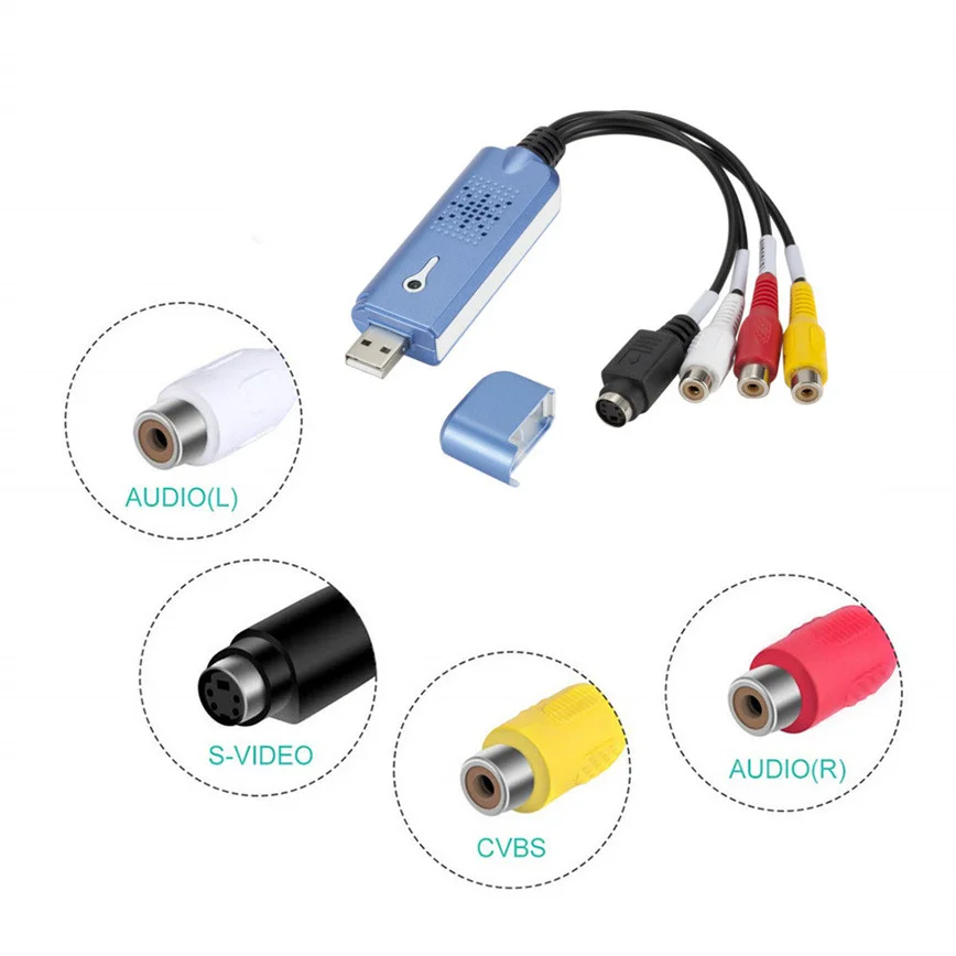 VHS VCR TV to Digital Converter USB 2.0 Video Converter Audio Capture Card VHS Box to Digital Support Win 7/8/10 video capture adapter