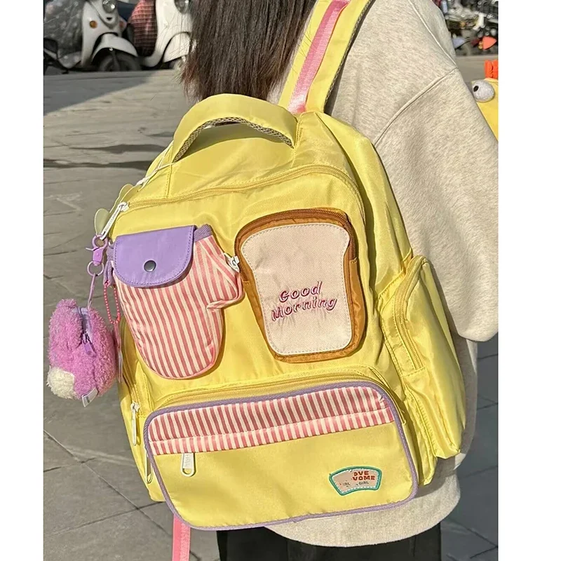 HAEX Kawaii Women Backpacks Cartoon Toast Patchwork Large Capacity Students Mochilas Para Mujer High School Aesthetic Girls Bags 5