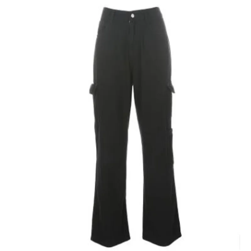 2023 Vintage Women Fashion White Blue High Waist Casual Jeans Loose Omighty Wide Leg Pocket Cargo Pants Solid Overalls Trouser