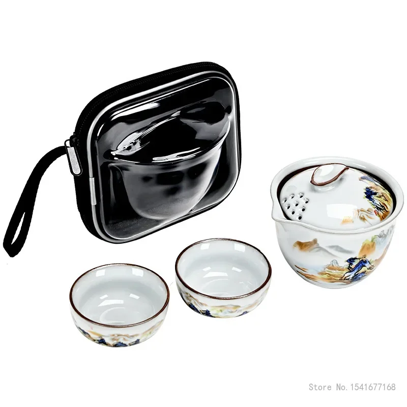 Creative Chinese Kongfu Teapot, Outdoor Portable Car Travel Teaset, Ceramic Tea Pots, Teaware, Quick Guest Cup, One Pot Two Cups